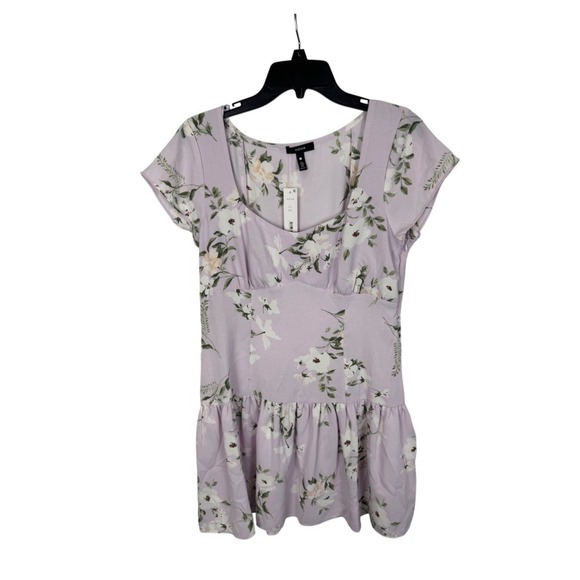 AQUA Floral Mini Dress Sweetheart Neckline Ruffle Hem Lilac‎ White L - Picture 4 of 9